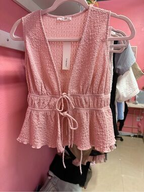 Ing Pink Textured Tie-Waist Peplum Camisole
